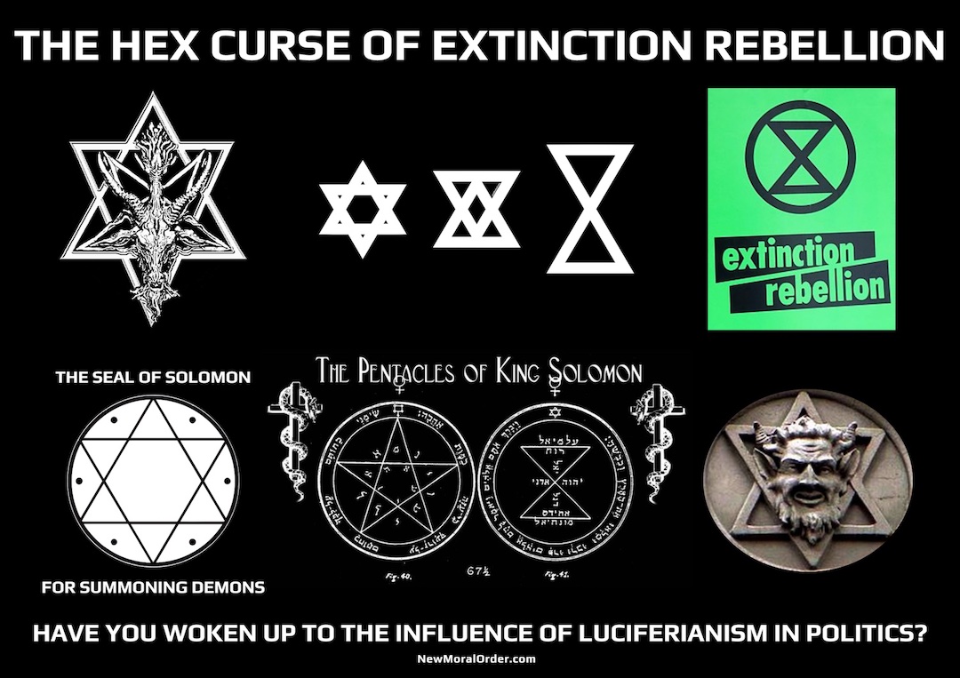 The Hex Curse of Extinction Rebellion. The symbol for summoning demons. The Climate Change agenda is run by occult forces, with satanic rituals being paraded in full view of the world. Have you woken up yet to the influence of Luciferianism in politics?