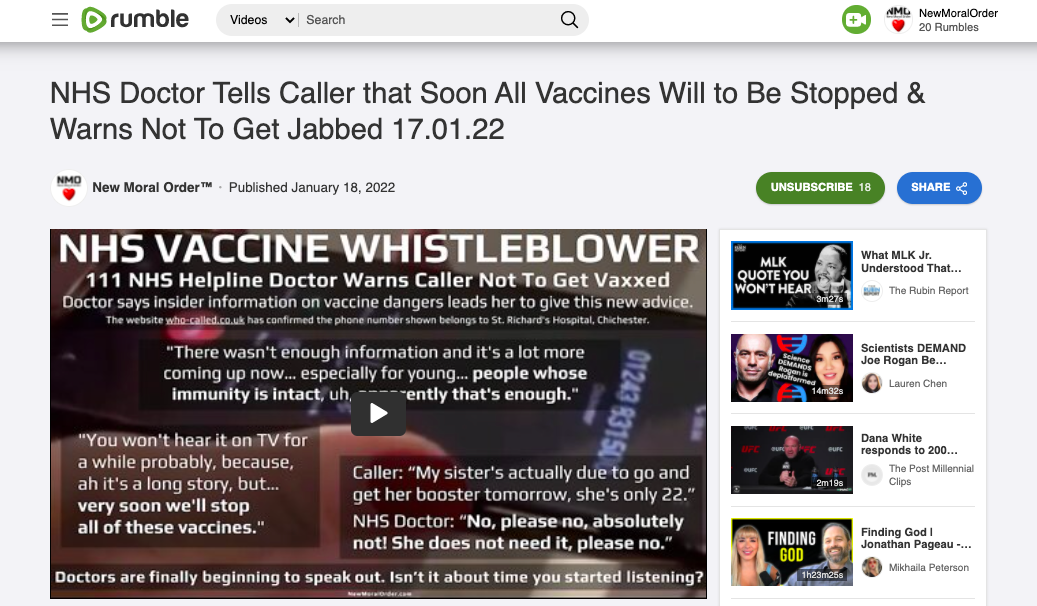 NHS Doctor Tells Caller that Soon All Vaccines Will to Be Stopped & Warns Not To Get Jabbed 17.01.22 on Rumble.com