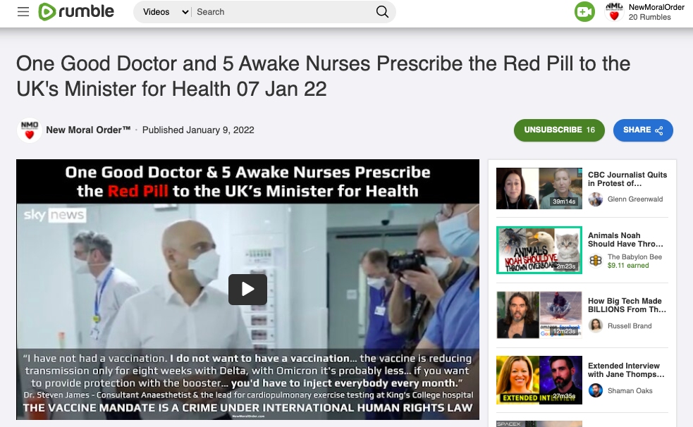 One Good Doctor and 5 Awake Nurses Prescribe the Red Pill to the UK's Minister for Health - view video on Rumble.com