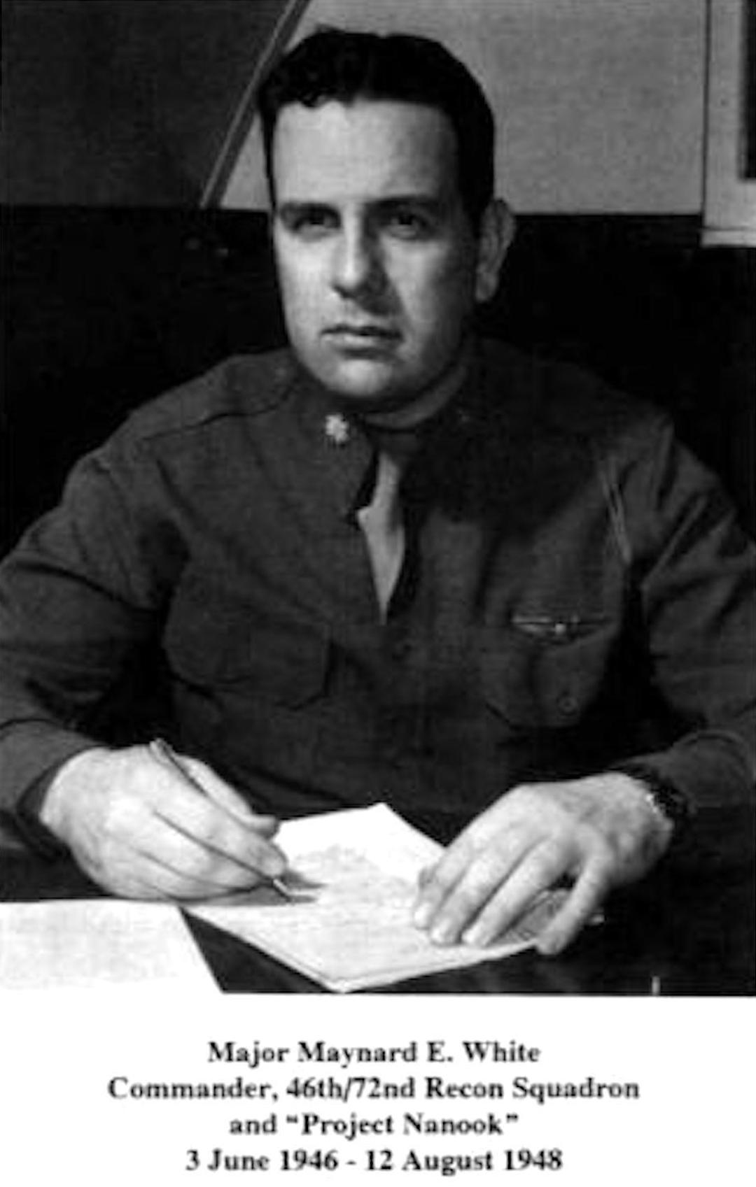 Major Maynard E White, Commander of the 46th/72nd Recon Squadron, led the official US Arctic survey 'Project Nanook' in 1946-48, which found firm evidence of a cyclical pole shift and led to the CIA cover-up and disinformation campaign of the subject from 1948 until the present day.