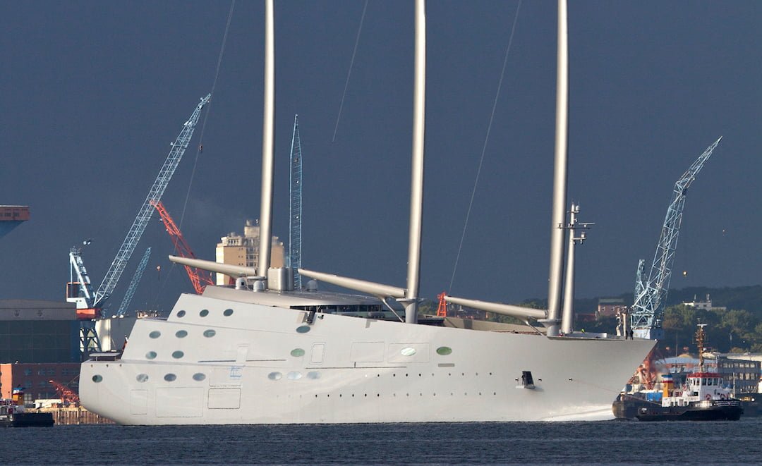 143m Sailing Yacht A completed in 2017 for Russian businessman Andrey Melnichenko has 8 decks with the world's tallest carbon masts at 100m high that hold 3,747m² of sail.