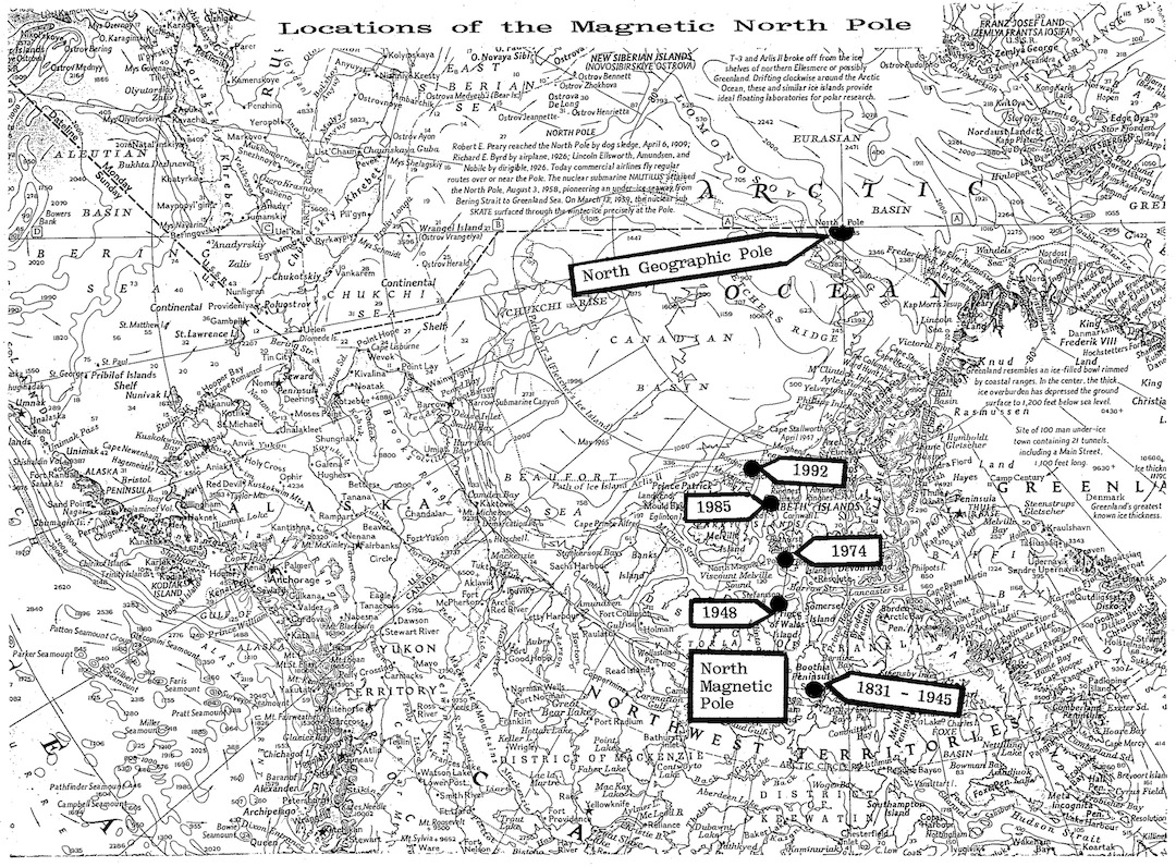 Movement of the North Pole from 1945 - 1994. Page 196, World in Peril. The Origin, Mission & Scientific Findings of the 46th:72nd Reconnaissance Squadron - Ken White (1994).