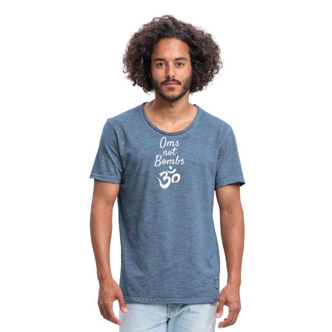 Oms Not Bombs™ Text Logo (White) Men's Vintage T-Shirt (US).