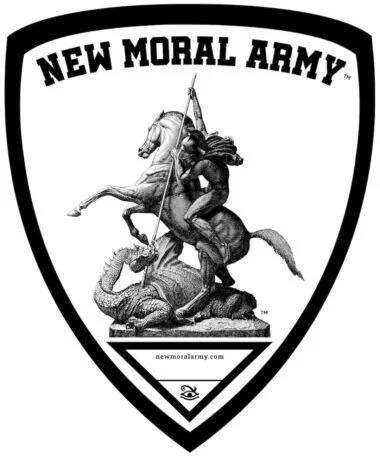 NEW MORAL ARMY™ St. George Shield Logo (Black on White).