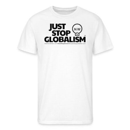 Just Stop Globalism™ Black Classic Logo Men's 50:50 T-Shirt.