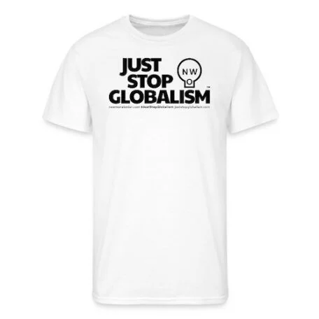 Just Stop Globalism™ Black Classic Logo Men's 50:50 T-Shirt.