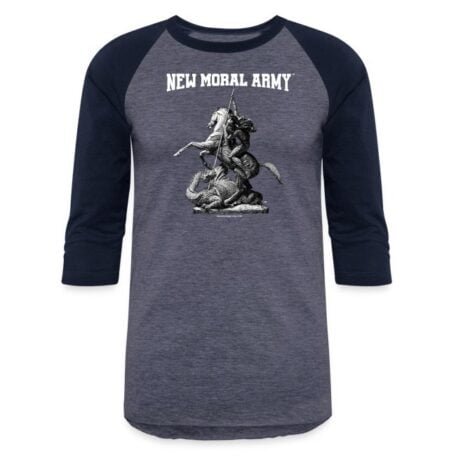 NEW MORAL ARMY™ Saint George Logo (White) Unisex Baseball T-Shirt.