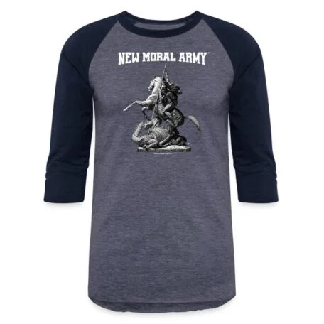 NEW MORAL ARMY™ Saint George Logo (White) Unisex Baseball T-Shirt.